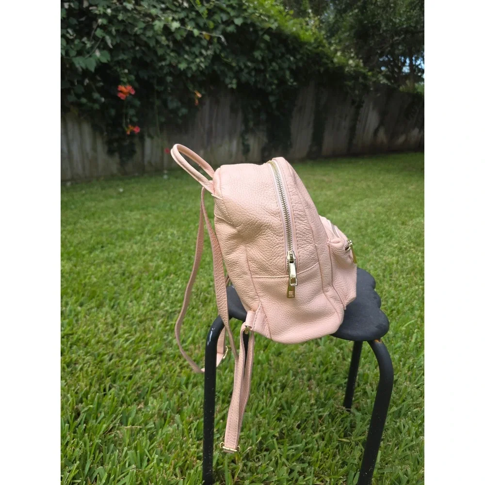 Made in Italy Blush Pink Pebbled Leather Mini Backpack Gold Hardware Handbag